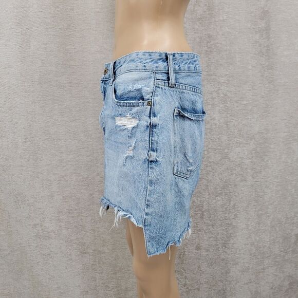 Pistola Denim Blue Jean Asymmetrical Frayed Hem Mini Skirt Distressed - Picture 3 of 9